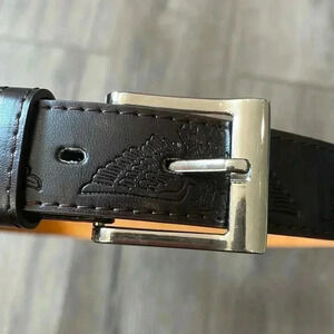 Brown  Leather Belt with Eagle pattern ,37-41in Waist